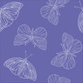 Beautiful vector pattern with outline butterflies on a lilac background.